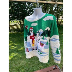 XXL Christmas Sweater Llamas Winter Scene Mens Holiday Funny Party Long Sleeve